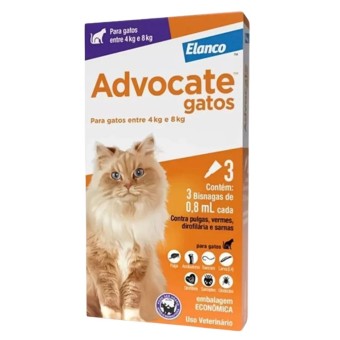 Advocate Gatos Combo - 3 pipetas antipulgas, vermes, dirofilária e sarnas
