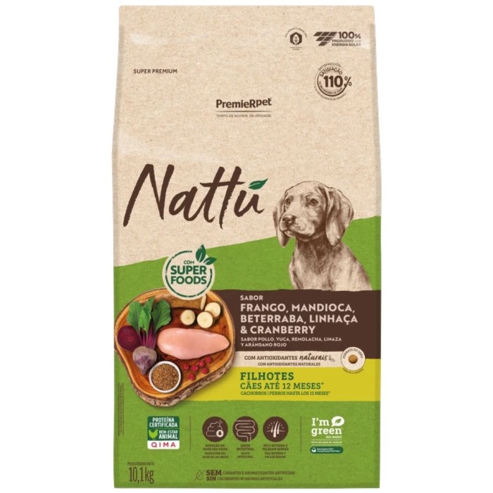 Premier Nattu - Cães Filhotes - Frango, Mandioca, Beterraba, Linhaça & Cranberry 