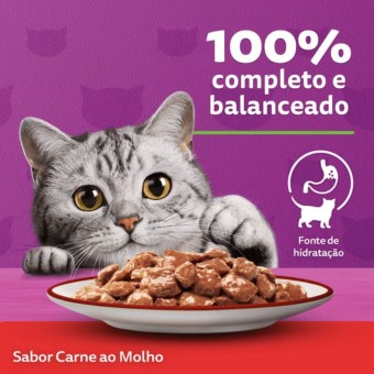 Sachê Whiskas - Gatos Adultos - Carne ao molho