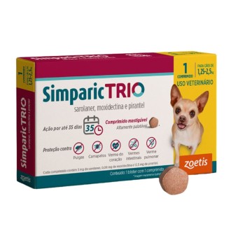 Simparic TRIO - Comprimido antipulgas, carrapatos, verme do coração, vermes intestinais e verme pulmonar para Cães