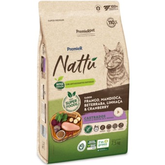 Premier Nattu - Gatos Castrados - Frango, Mandioca, Beterraba, Linhaça & Cranberry 
