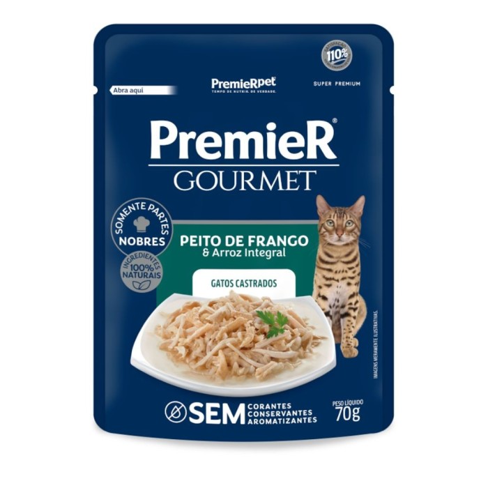 Sachê Premier Gourmet - Gatos Castrados - Peito de Frango e Arroz Integral 