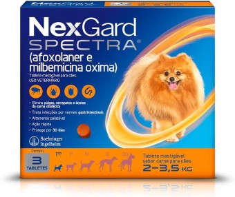 NexGard Spectra- 3 Tabletes Mastigáveis Antipulgas, Carrapatos, Sarna e Vermífugo para Cães