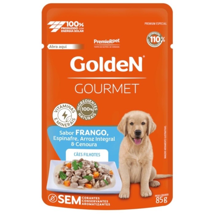 Sachê Golden Gourmet - Cães Filhotes - Frango, Espinafre, Arroz Integral e Cenoura 