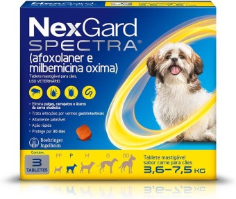 NexGard Spectra- 3 Tabletes Mastigáveis Antipulgas, Carrapatos, Sarna e Vermífugo para Cães