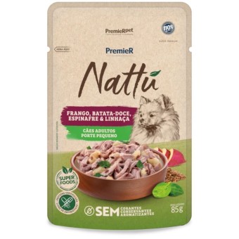 Sachê Premier Nattu - Cães Adultos Porte Pequeno - Frango, Batata-doce, Espinafre e Linhaça 