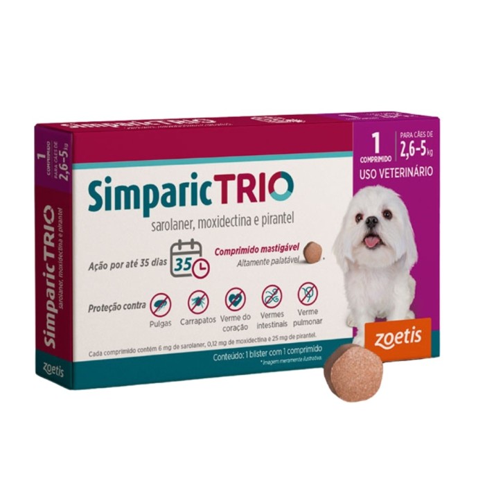 Simparic TRIO - Comprimido antipulgas, carrapatos, verme do coração, vermes intestinais e verme pulmonar para Cães