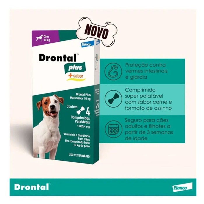 Drontal Plus - vermicida e giardicida para Cães até 10kg com 4 compimidos