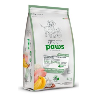 Green Paws Suporte à Imunidade - Cães Filhotes, Fêmeas Gestantes e Lactantes, Raças Pequenas e Mini - Frango, Banana e Whey Protein