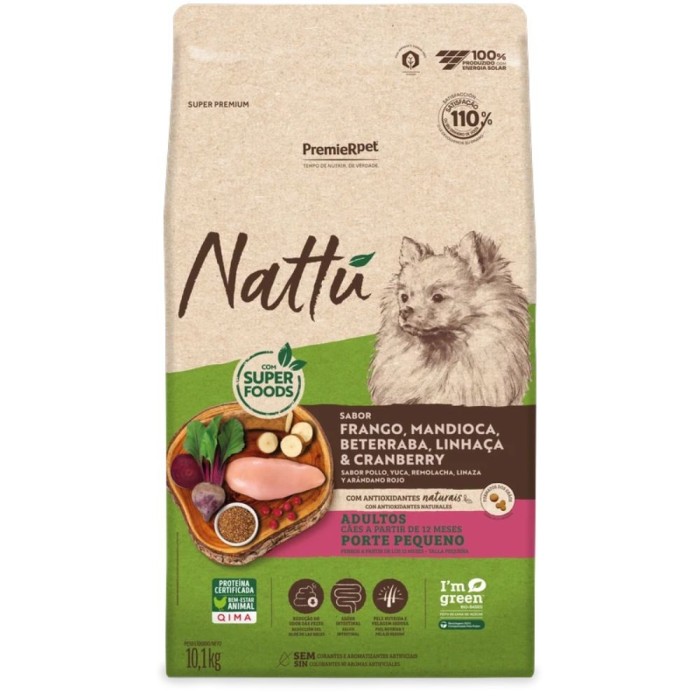 Premier Nattu - Cães Adultos Porte Pequeno - Frango, Mandioca, Beterraba, Linhaça & Cranberry 