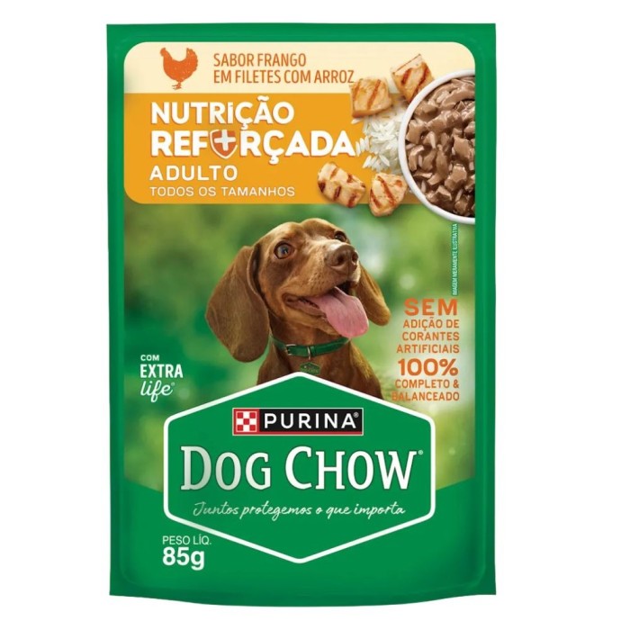 Sachê Dog Chow Nutrição Reforçada - Cães Adultos, todos os tamanhos - Frango em Filetes com Arroz