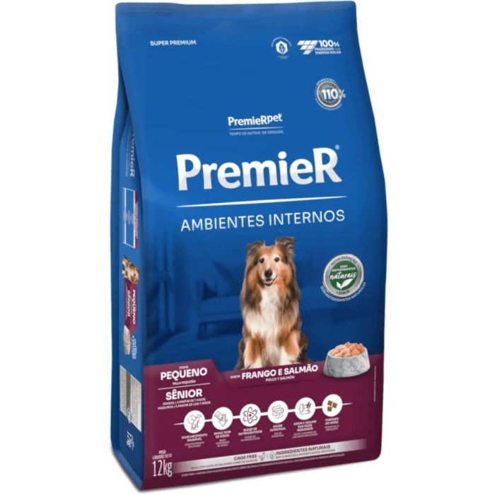 Premier Ambientes Internos Sênior - Cães Adultos Porte Pequeno - Frango e Salmão