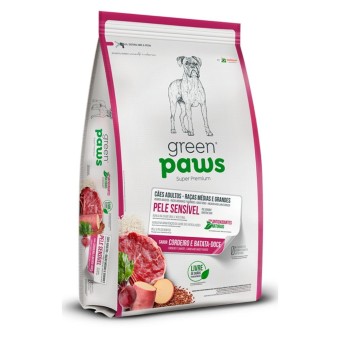Green Paws Pele Sensível - Cães Adultos, Raças Médias e Grandes - Cordeiro e Batata-Doce