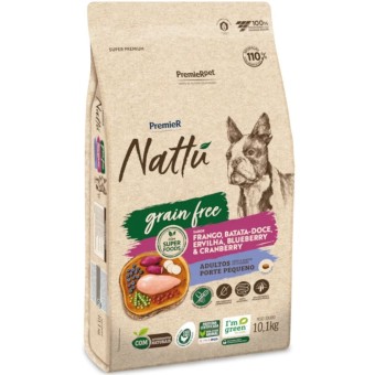 Premier Nattu Grain Free - Cães Adultos Porte Pequeno - Frango, Batata Doce, Ervilha, Blueberry e Cranberry 