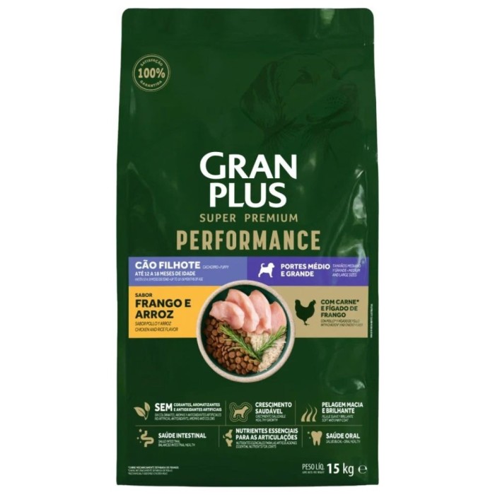 Gran Plus Performance - Cães Filhotes Raças Médias e Grandes - Frango e Arroz