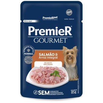 Sachê Premier  Gourmet - Cães Adultos Porte Pequeno - Salmão e Arroz Integral 