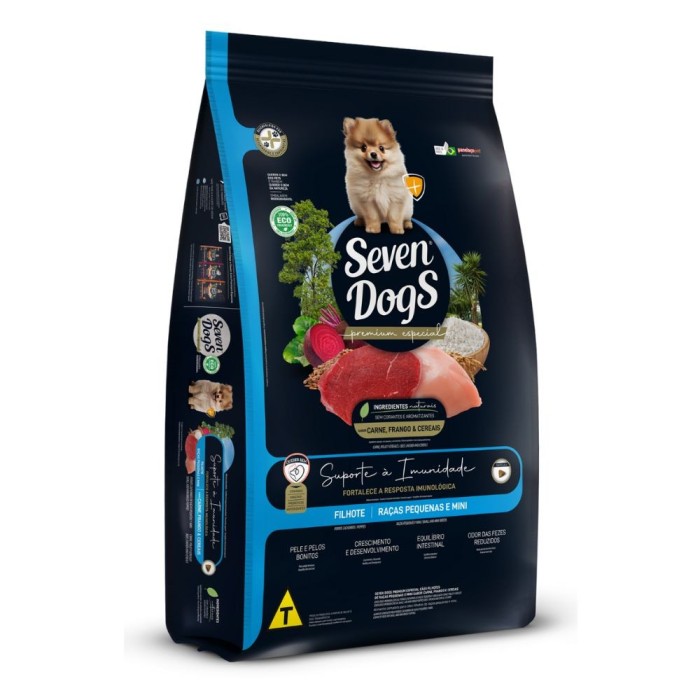 Seven Dogs - Cães Filhotes, Raças Pequenas e Mini - Carne, Frango e Cereais