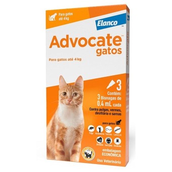 Advocate Gatos Combo - 3 pipetas antipulgas, vermes, dirofilária e sarnas