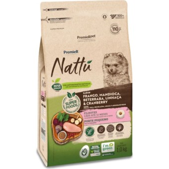 Premier Nattu - Cães Filhotes Porte Pequeno - Frango, Mandioca, Beterraba, Linhaça & Cranberry 