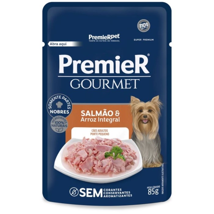 Sachê Premier  Gourmet - Cães Adultos Porte Pequeno - Salmão e Arroz Integral 