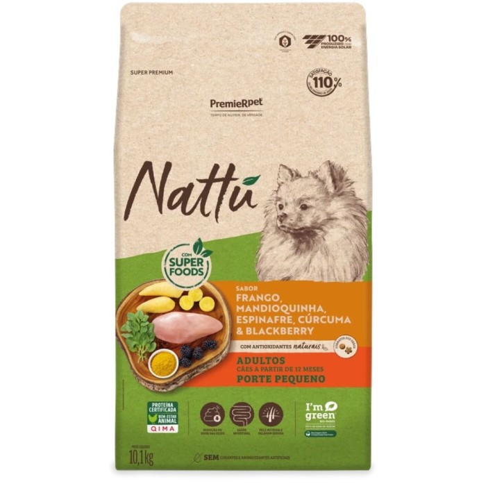 Premier Nattu - Cães Adultos Porte Pequeno - Frango, Mandioquinha, Espinafre, Cúrcuma e Blackberry