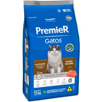 Premier Ambientes Internos - Gatos Castrados, 6 meses a 6 anos - Salmão