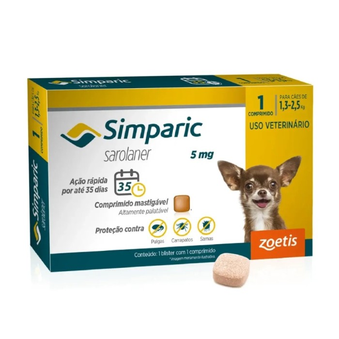 Simparic - Comprimido Antipulgas, Carrapatos e Sarnas para Cães