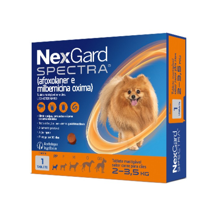 NexGard Spectra - Tablete Antipulgas, Carrapatos, Sarnas e Vermífugo para Cães