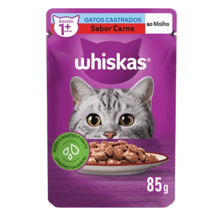 Sachê Whiskas - Gatos Castrados - Carne ao molho