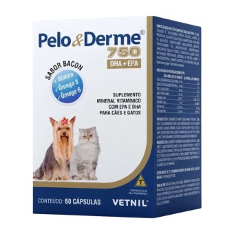 Pelo & Derme - Suplemento Vitamínico para Cães e Gatos - 750 DHA + EPA