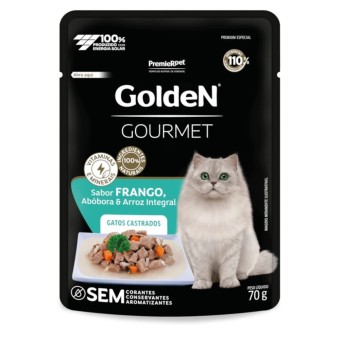 Sachê Golden Gourmet - Gatos Castrados - Frango, Abóbora e Arroz Integral 