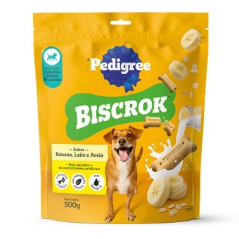 Snack Biscrok Pedigree - Cães Adultos Raças Pequenas - Banana, Leite e Aveia