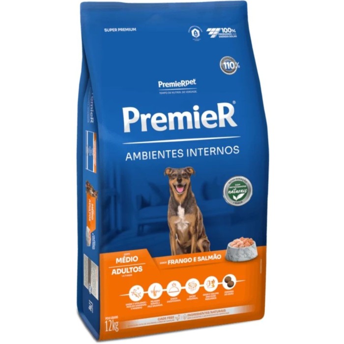 Premier Ambientes Internos - Cães Adultos Porte Médio - Frango e Salmão