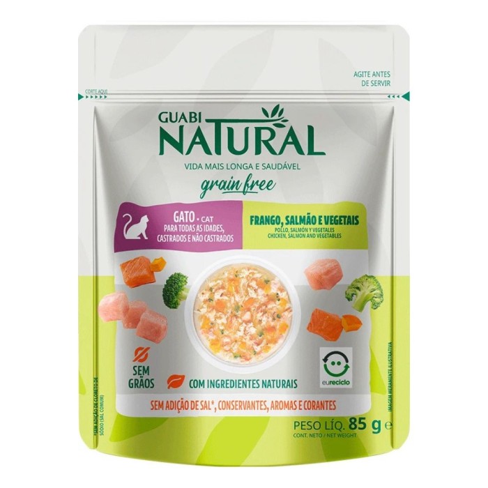  Sachê Guabi Natural Grain Free - Gatos de Todas as Idades, Castrados e Não Castrados - Frango, Salmão e Vegetais