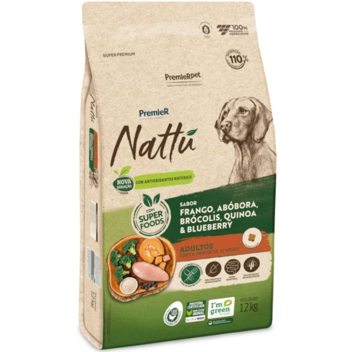 Premier Nattu  - Cães Adultos - Frango, Abóbora, Brócolis, Quinoa & Blueberry