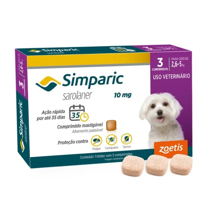 Simparic - Combo 3 Comprimidos Antipulgas, Carrapatos e Sarnas para Cães