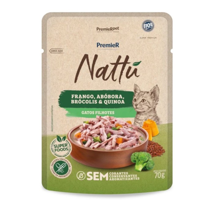 Sachê Premier Nattu - Gatos Filhotes - Frango, Abóbora, Brócolis e Quinoa 