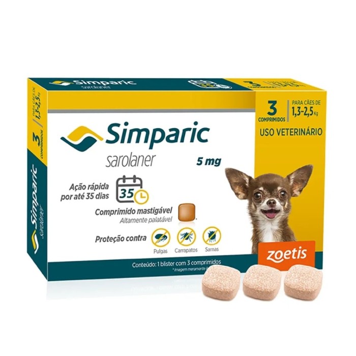 Simparic - Combo 3 Comprimidos Antipulgas, Carrapatos e Sarnas para Cães