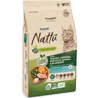 Premier Nattu - Gatos Castrados - Frango, Abóbora, Brócolis, Quinoa e Blueberry 