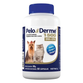 Pelo & Derme - Suplemento Vitamínico para Cães e Gatos - 1500 DHA + EPA