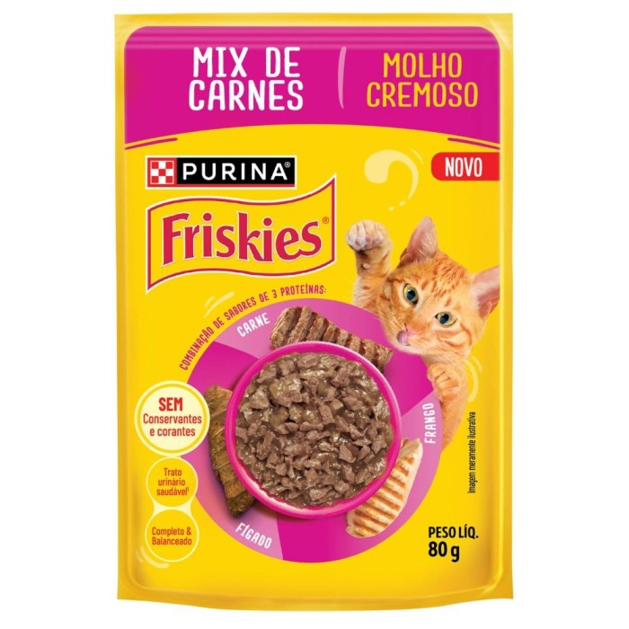 Sachê Friskies Molho Cremoso - Gatos Adultos - Mix de Carnes