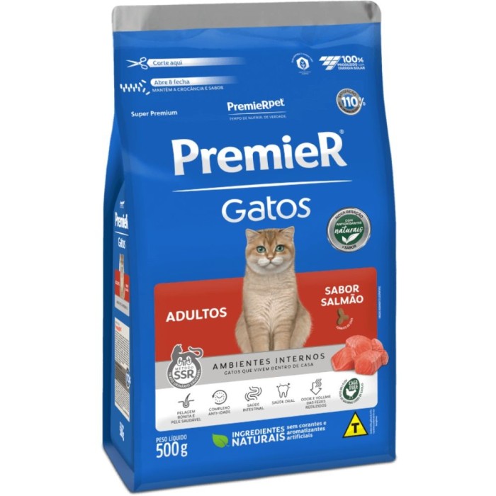 Premier Ambientes Internos - Gatos Adultos - Salmão