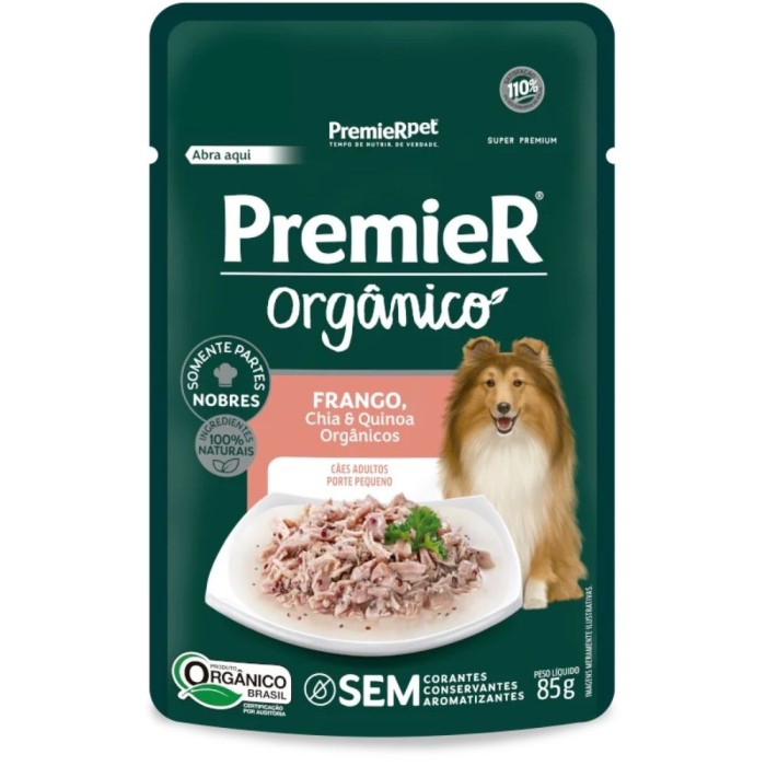 Sachê Premier Orgânico - Cães Adultos Porte Pequeno - Frango, Chia e Quinoa 