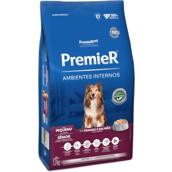 Premier Ambientes Internos Sênior - Cães Adultos Porte Pequeno - Frango e Salmão