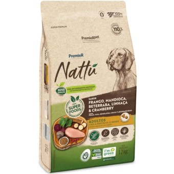 Premier Nattu  - Cães Adultos - Frango, Mandioca, Beterraba, Linhaça & Cranberry 