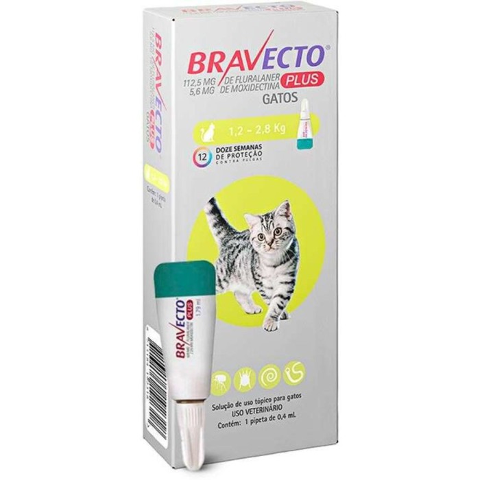 Bravecto Gatos Transdermal Plus - Antipulgas, Sarna de Ouvido e Verminoses