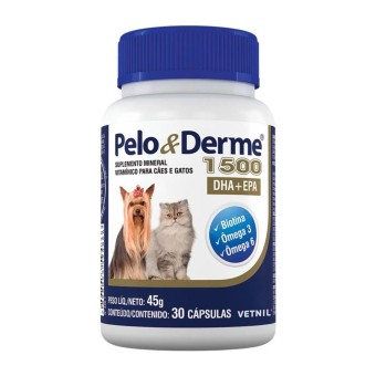 Pelo & Derme - Suplemento Vitamínico para Cães e Gatos - 1500 DHA + EPA