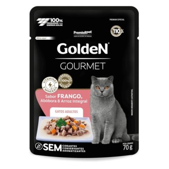 Sachê Golden Gourmet - Gatos Adultos - Frango, Abóbora e Arroz Integral 