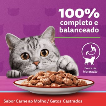 Sachê Whiskas - Gatos Castrados - Carne ao molho