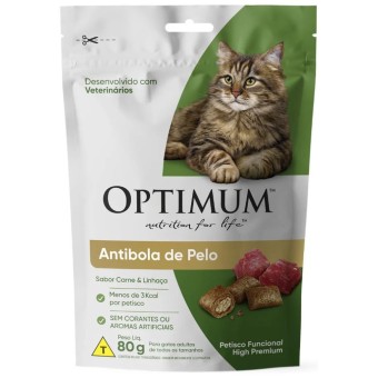 Petisco Optimum Antibola de Pelo - Gatos Adultos - Carne e Linhaça